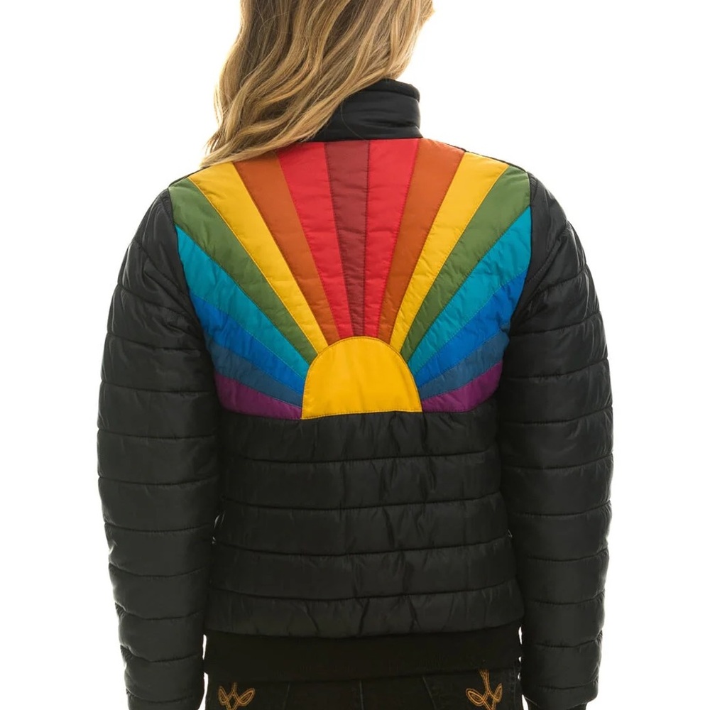 SOLD: Aviator Nation Sunburst Black Puffer Jacket with Gold Zipper